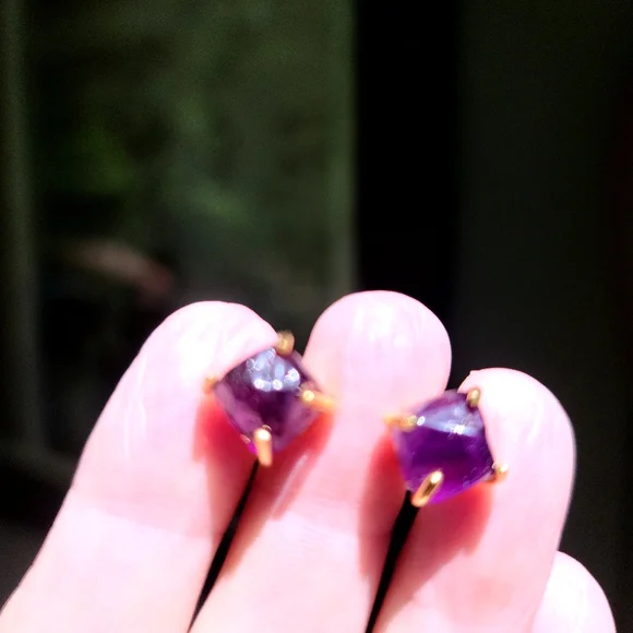 Amethyst Pyramid nugget earrings sterling &gold - Picture 8 of 8